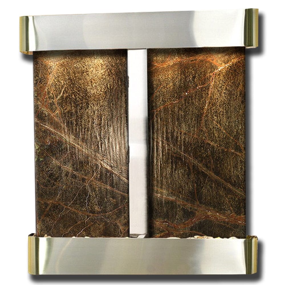 Aspen_Falls_Wall_Fountain_Stainless_Steel_Rainforest_Green_Marble_Round_Frame - Outdoor Fountain Pros