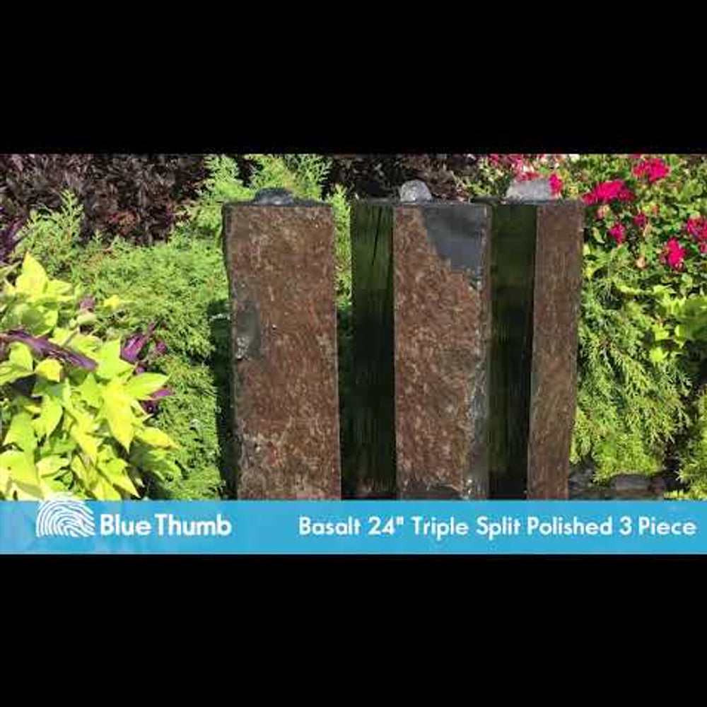 36" Triple Split Polished Basalt Stone Outdoor Fountain