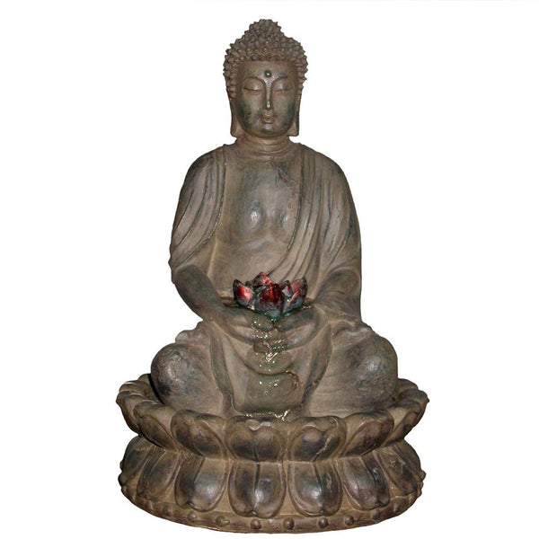 Buddha In Lotus Flower Tabletop Fountain With LED Light