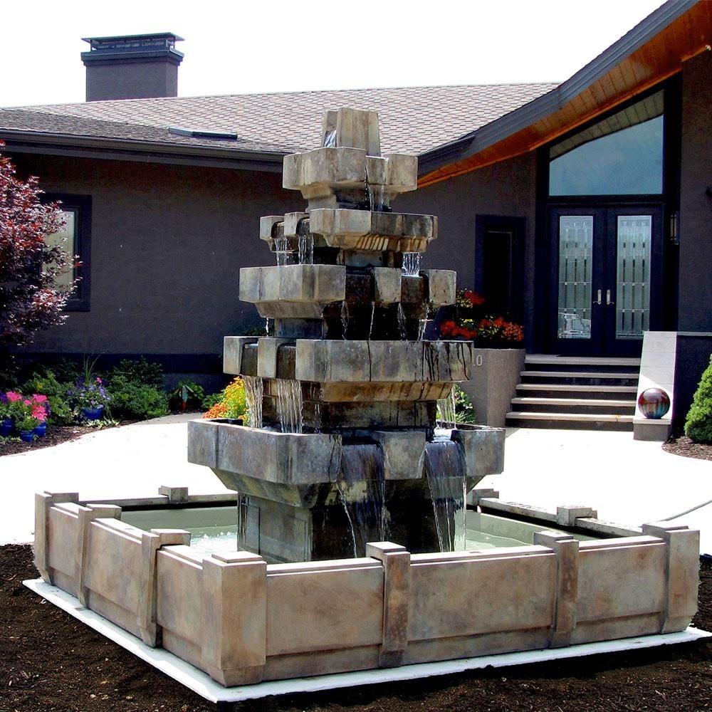 Cascadia Outdoor Fountain in Dimensions Pool - Outdoor Fountain Pros