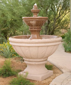 Concrete 3 Tiered Tuscany Fountain w/ Finial