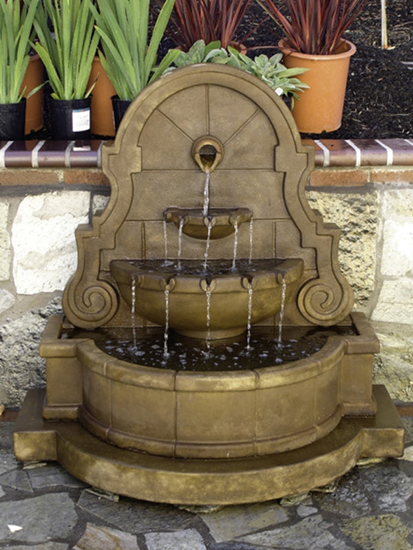 Liguria Wall Water Fountain with Step and Concrete Spout - Outdoor Fountain Pros