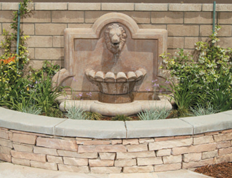 Large Lion Quatrefoil Outdoor Wall Water Fountain