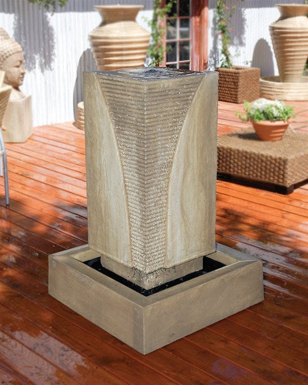 Ribbed Monolith Garden Water Fountain - Outdoor Fountain Pros
