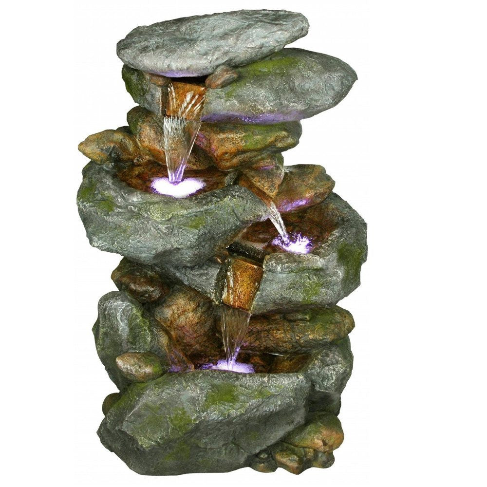 Four Tier Rock Waterfall Fountain With LED Lights