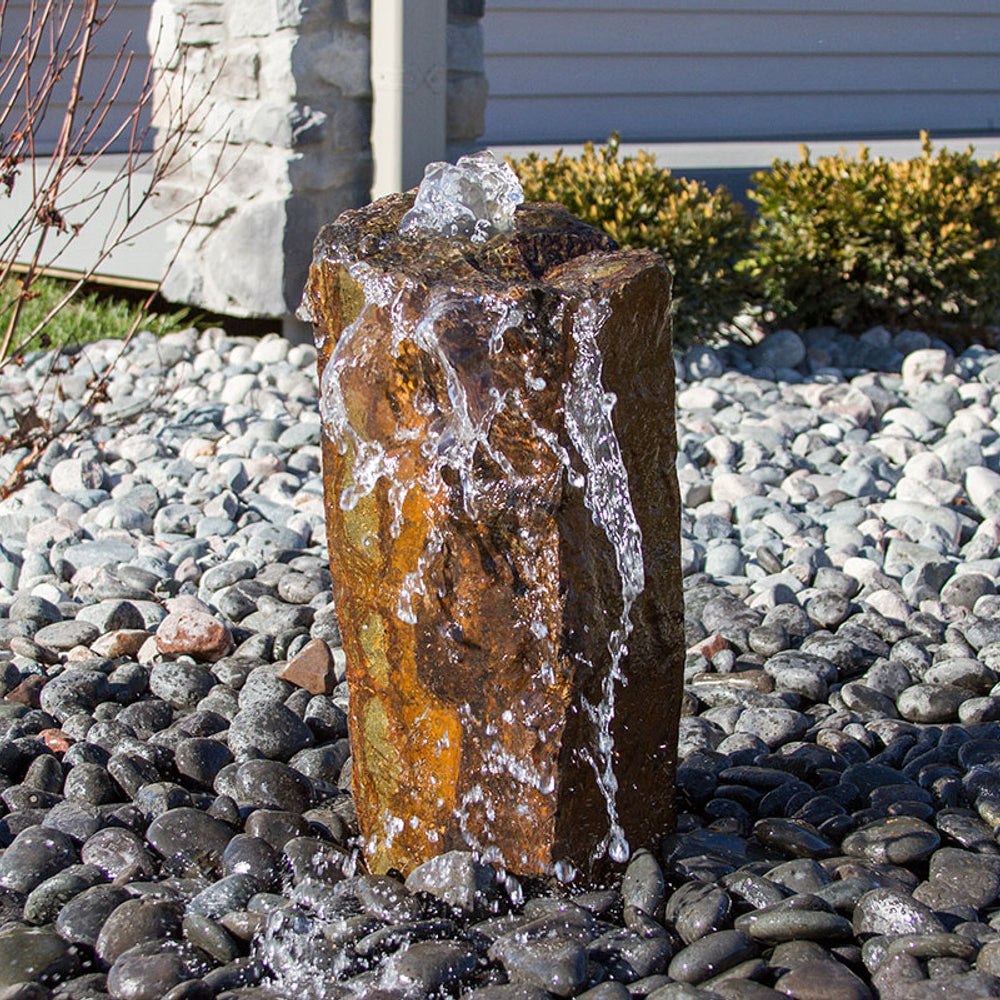 Rustic Basalt Rock Column Fountain