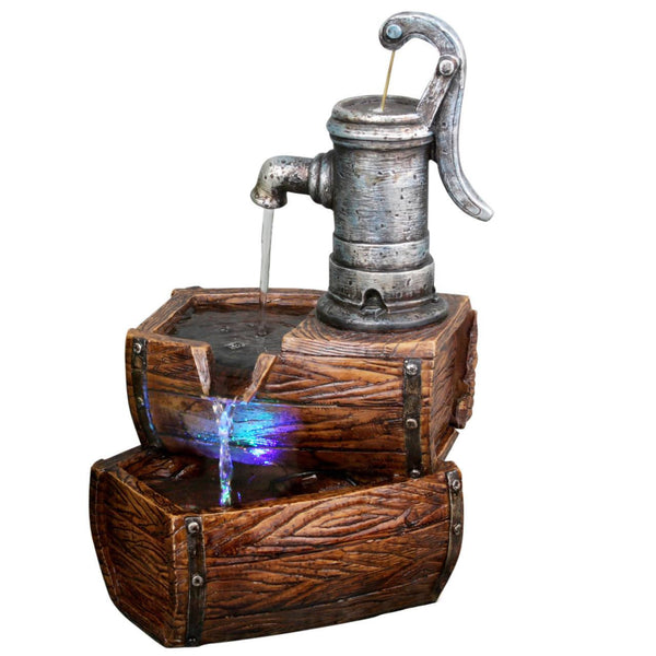Two Tier Barrel Tabletop Fountain With White LED Lights