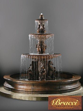 3 Tier Cavalli Outdoor Water Fountain With 12 Foot Bracci Basin