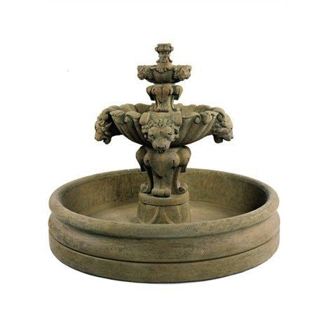Lion Tiered Garden Fountain With 46 Inch Basin