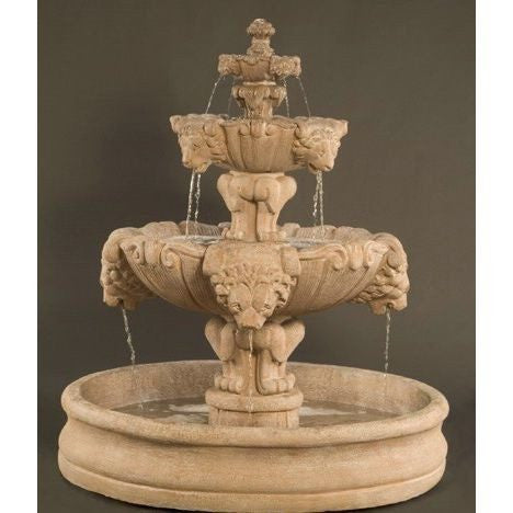 Lion Tiered Outdoor Fountain With 55 Inch Basin