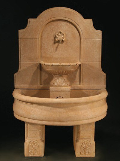 Provincial Outdoor Wall Water Fountain With Basin And Pedestals
