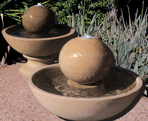 28 Inches Tall Concrete Wok Series Fountain w/ Ball